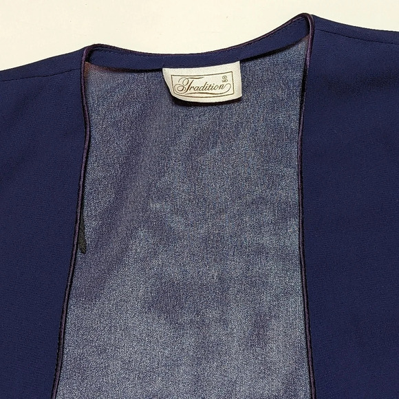 Vintage Traditions Sheer Navy Blazer Cardigan Sequin Sleeve Detail Woman Large - Picture 7 of 7